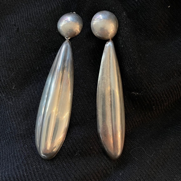 Vintage Chunky Sterling Silver 925 Dangling Earrings Italy 80's - Picture 2 of 10